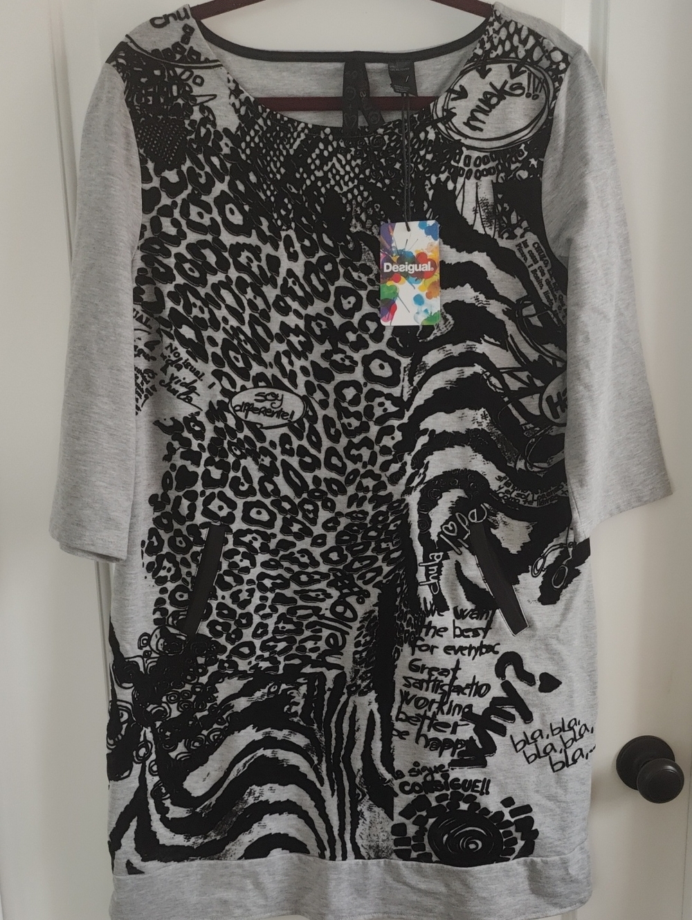 Desigual Women Black & Gray Animal Print Dress